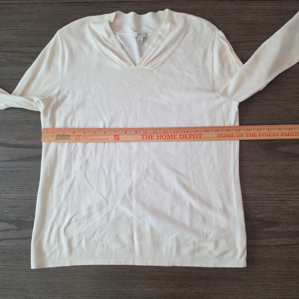 J. Jill Womens Cream 100% Cotton Pleated V-Neck Long Sleeve Sweater Large - Picture 7 of 8